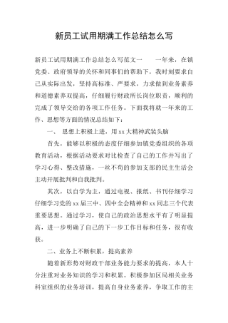 新员工试用期满工作总结怎么写