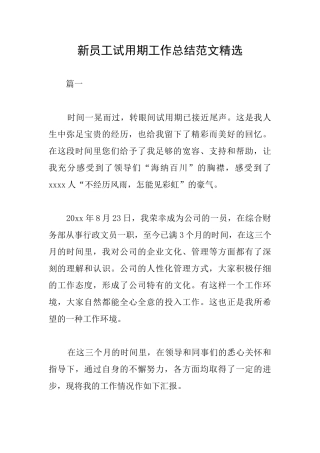 新员工试用期工作总结范文精选