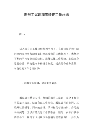 新员工试用期满转正工作总结
