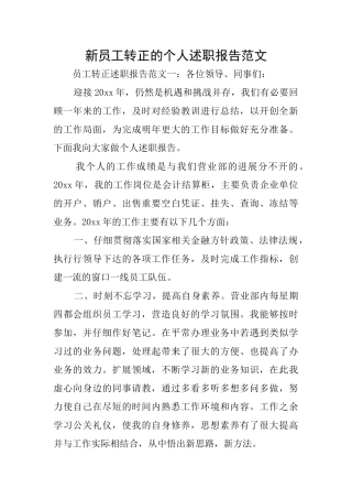新员工转正的个人述职报告范文