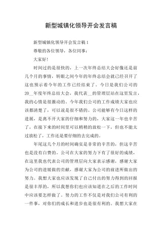新型城镇化领导开会发言稿