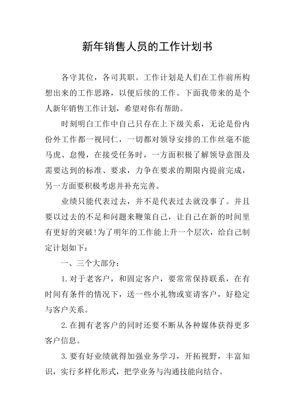 新年销售人员的工作计划书_第1页