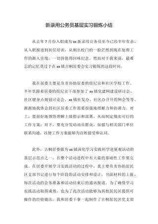 新录用公务员基层实习锻炼小结