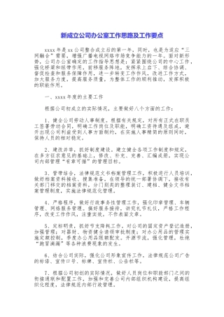 新成立公司办公室工作思路及工作要点