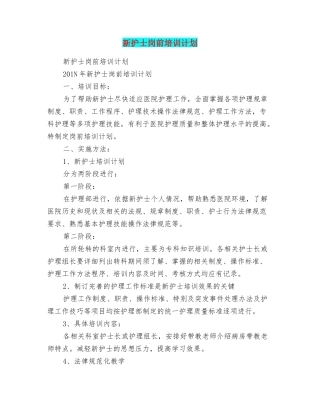 新护士岗前培训计划