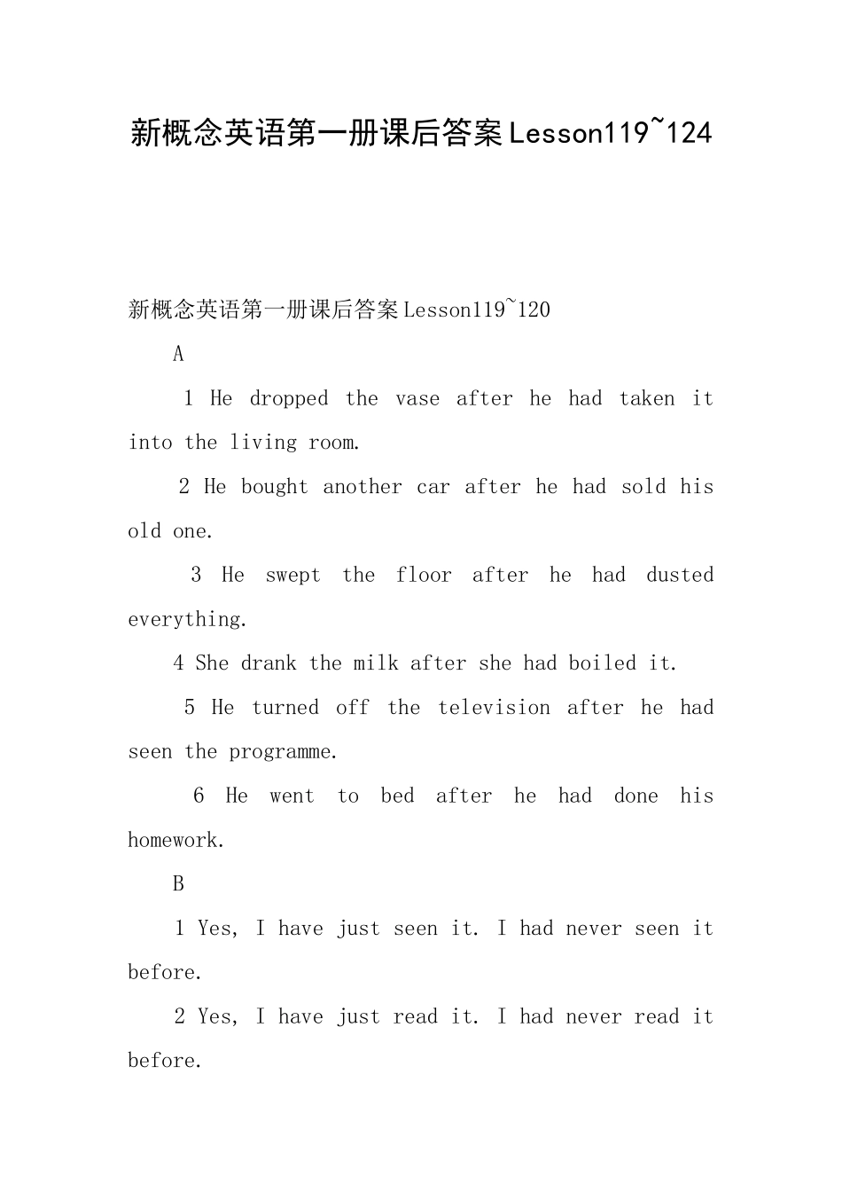 新概念英语第一册课后答案Lesson119124_第1页