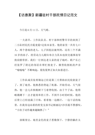 新疆驻村干部民情日记范文