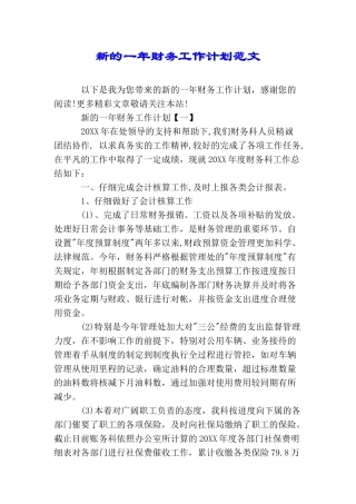 新的一年财务工作计划范文