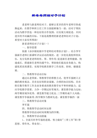 新老教师结对子计划
