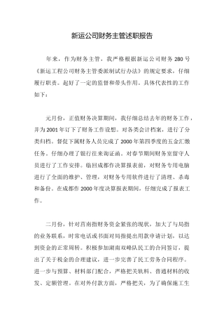 新运公司财务主管述职报告