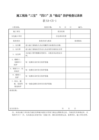 施工现场三宝四品五临边防护检查记录表