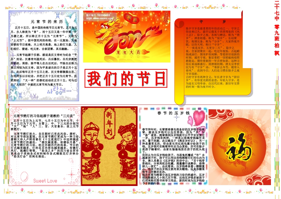 春节习俗电子小报黑板报手抄报_第1页