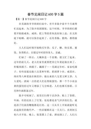 春节见闻日记600字5篇