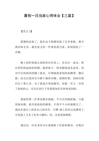 暑假一日当家心得体会