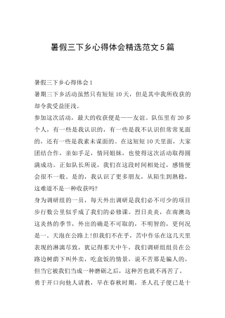 暑假三下乡心得体会精选范文5篇