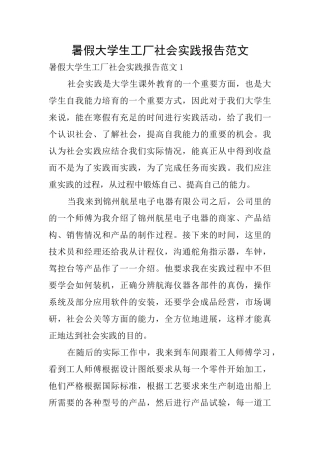 暑假大学生工厂社会实践报告范文0
