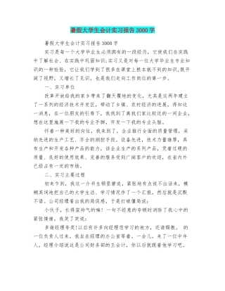 暑假大学生会计实习报告3000字