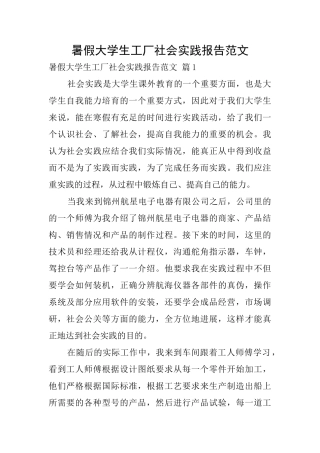 暑假大学生工厂社会实践报告范文1