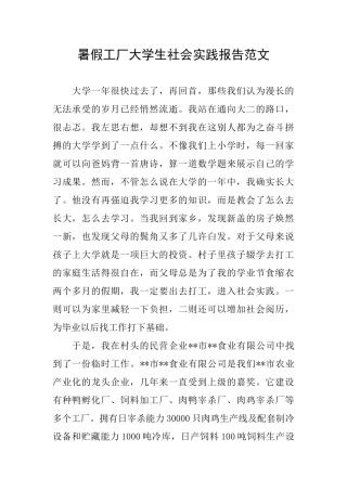 暑假工厂大学生社会实践报告范文