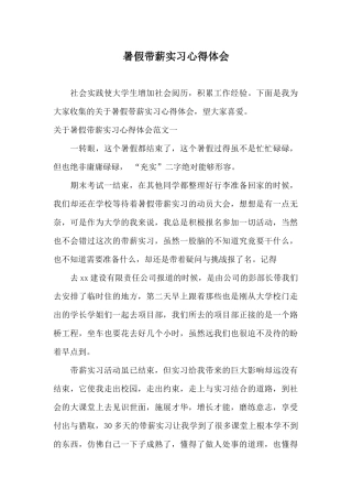 暑假带薪实习心得体会