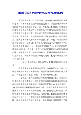 最新2025内部审计工作总结范例