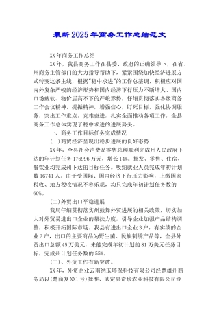 最新2025年商务工作总结范文