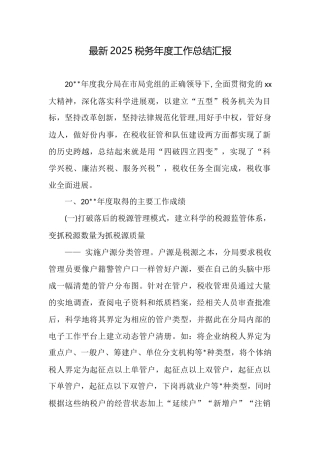 最新2025税务年度工作总结汇报