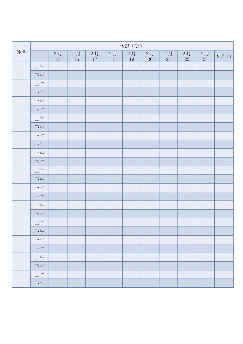 最新企业复工职工每日体温登记表最新_第1页