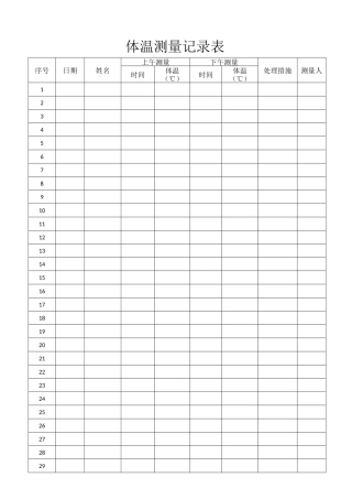 最新体温测量登记表最新