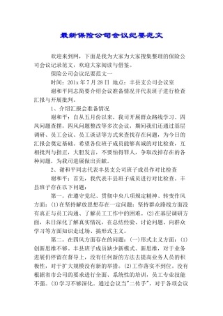 最新保险公司会议纪要范文