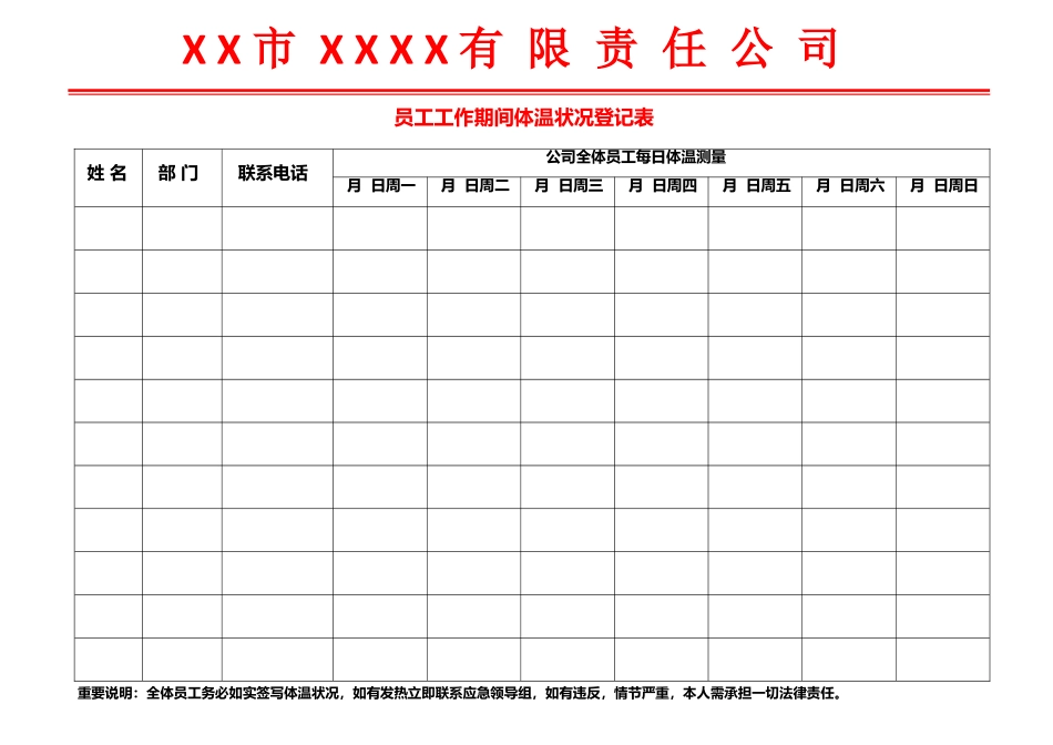 最新公司员工体温测量登记表样表最新_第1页