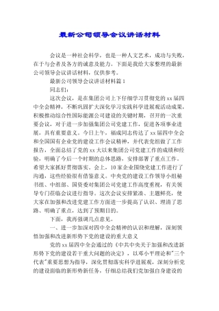 最新公司领导会议讲话材料