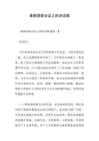 最新团委会议上的讲话稿