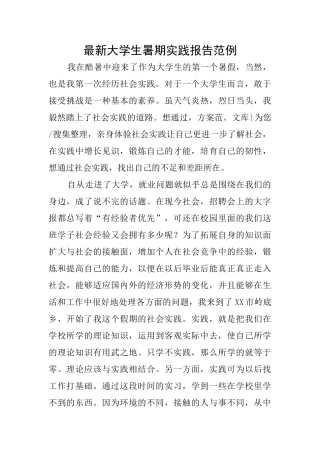 最新大学生暑期实践报告范例