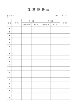 最新学生体温记录表最新