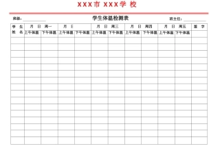 最新开学复课学生体温登记表模板最新