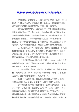 最新有关业务员年终工作总结范文