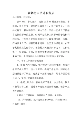 最新村支书述职报告