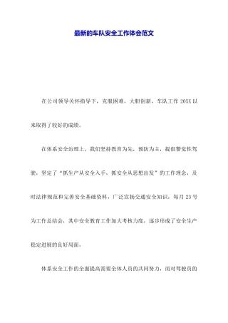 最新的车队安全工作体会范文