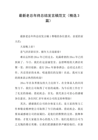 最新老总年终总结发言稿范文