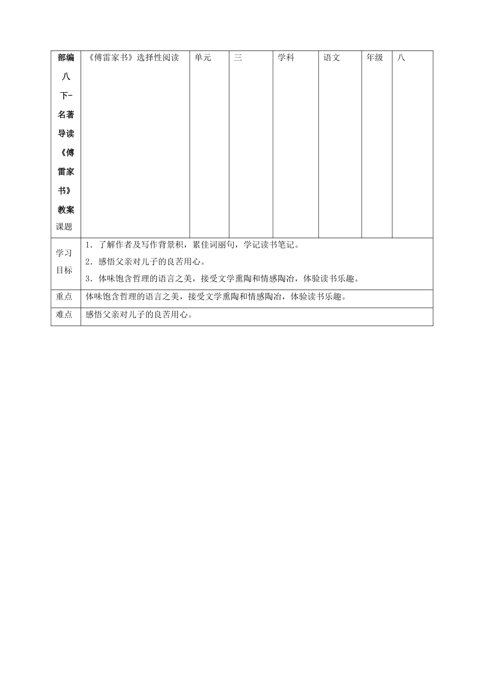 最新部编八下名著导读《傅雷家书》教案_第1页