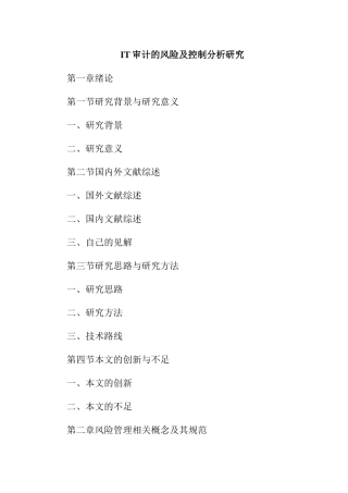 IT审计的风险及控制分析研究分析 财务会计学专业