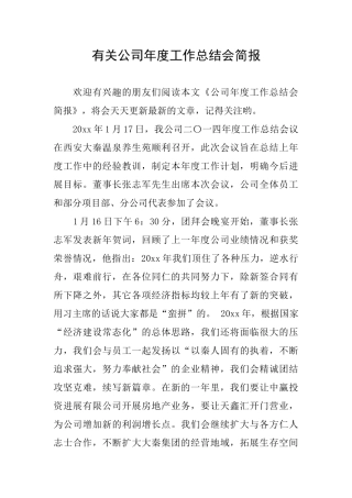 有关公司年度工作总结会简报