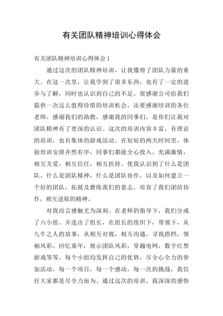 有关团队精神培训心得体会