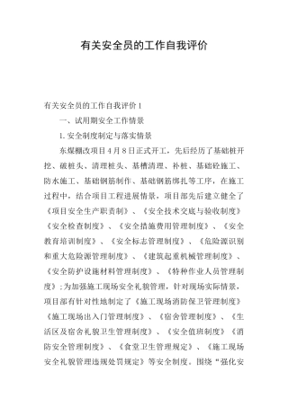 有关安全员的工作自我评价