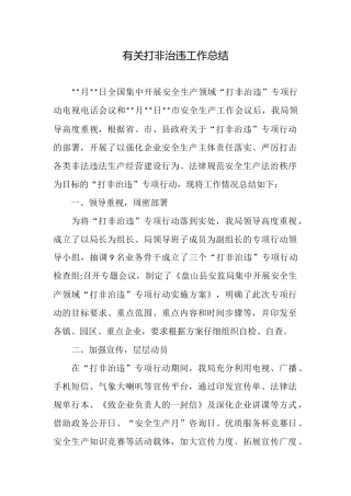 有关打非治违工作总结