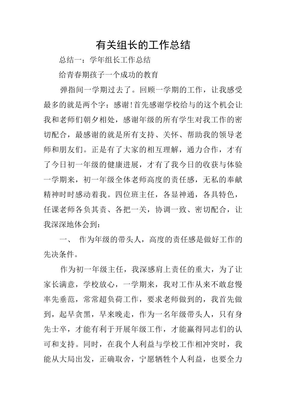 有关组长的工作总结_第1页