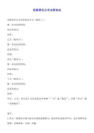 有限责任公司出资协议