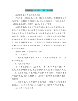 服装销售201N年11月工作总结