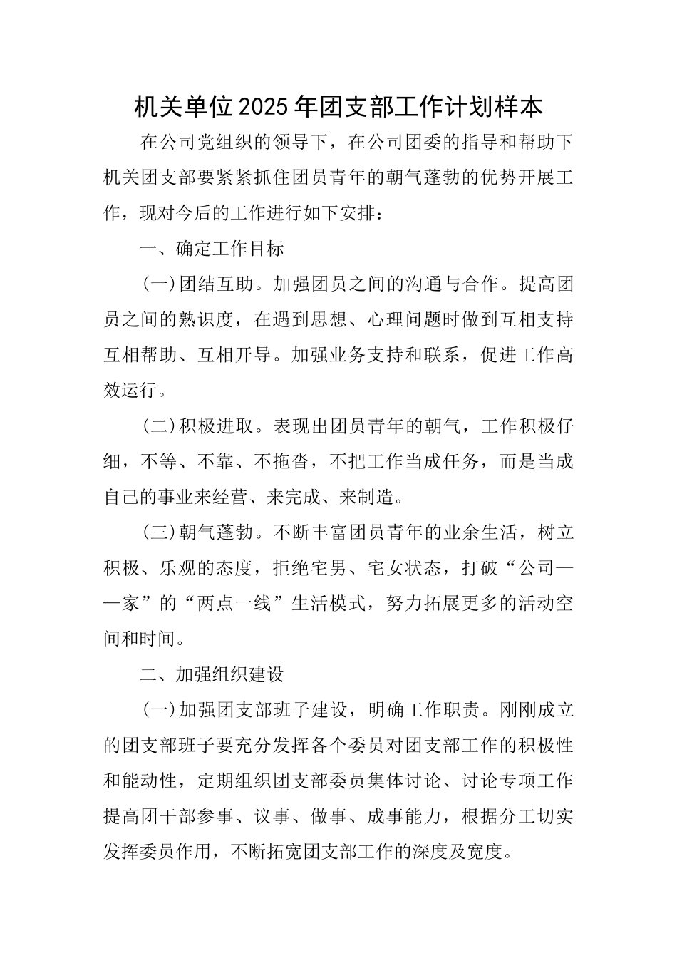 机关单位2025年团支部工作计划样本_第1页
